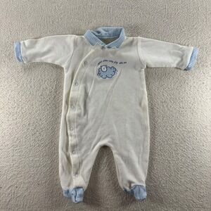 Parisian Bebe Footed Sleeper Baby 3/6M White Blue Gingham Sheep Waffle Knit Good